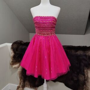 Sweet & Shining Strapless Sequins & Beads Party Dress